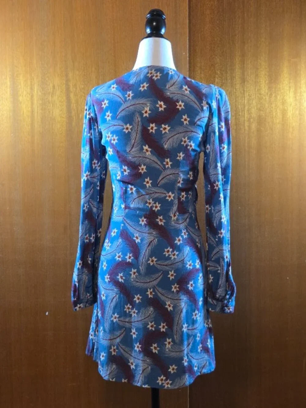 & Other Stories Paris Atelier Floral Feather Blue Faux Wrap Dress - Size 0 - Picture 2 of 11
